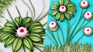 Super Vegetable Cucumber Flower Decoration Ideas - Cucumber Carving Radish Eye Garnish