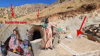 Living in survival cave in winter: cozy cottage design idea by a pregnant mother