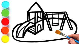 playground with slide drawing painting and coloring for kids toddlers lets draw paint together