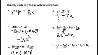 Math 9: Unit 5 Lesson 2: Simplifying Polynomials Part 2