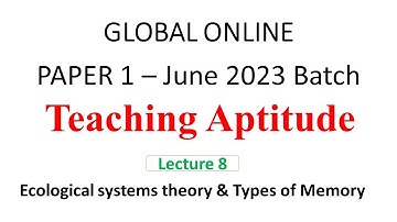 NTA UGC NET Paper 1 2023   | UGC NET Paper 1 Ecological systems theory & Types of Memory  Dr Triptii