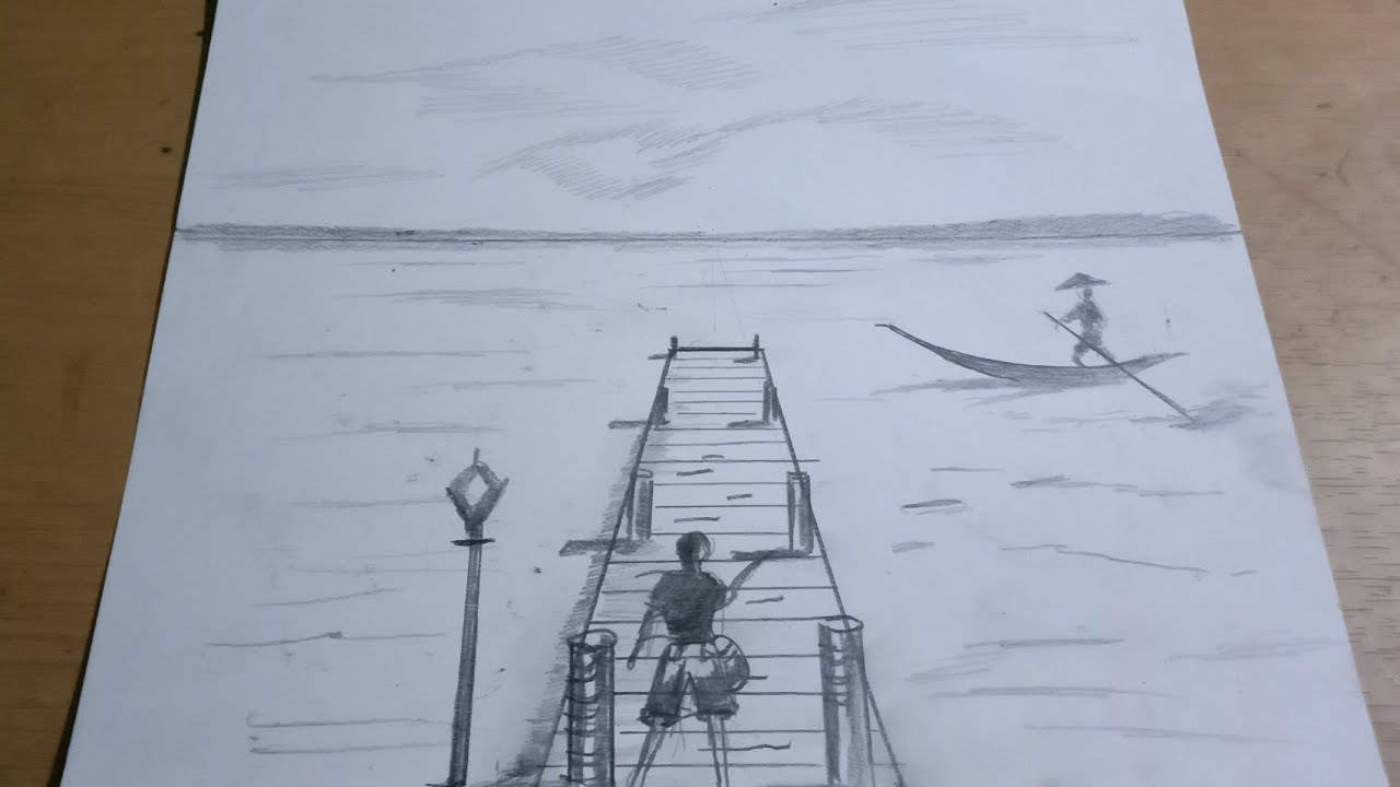 Sketsa Pemandangan Tepi Laut Menggambar Dengan Pencil Youtube
