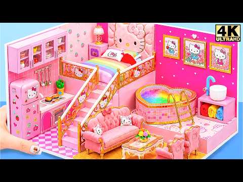 Make Secret Pink Dream House Hello Kitty with Luxury Kitchen and Rainbow Pool | DIY Miniature House