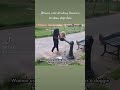 Woman uses drinking fountain to clean dogs bum. Revolting