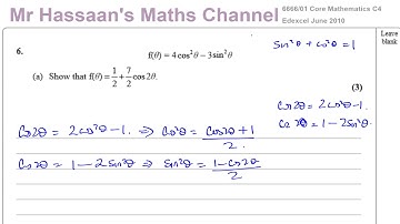6666/01 Edexcel C4 (GCE) JUN 2010 Q6a Trig Identities Double Angle Formulae