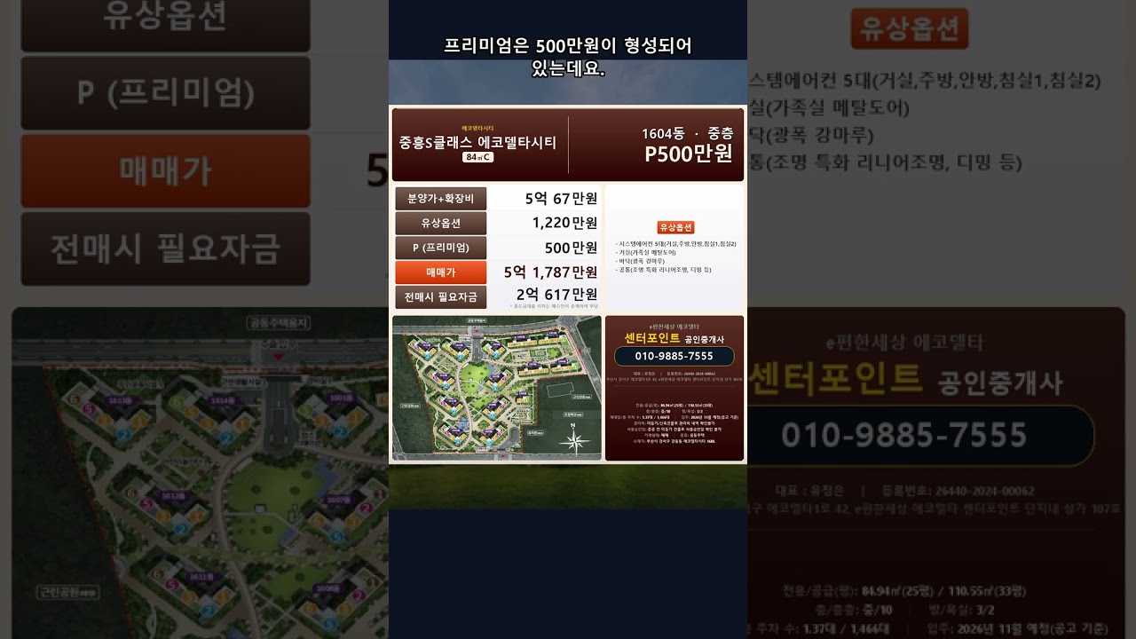 중흥S클래스 에코델타시티 84C타입 1604동 5층 매매가 5억 1,787만원 #shorts
