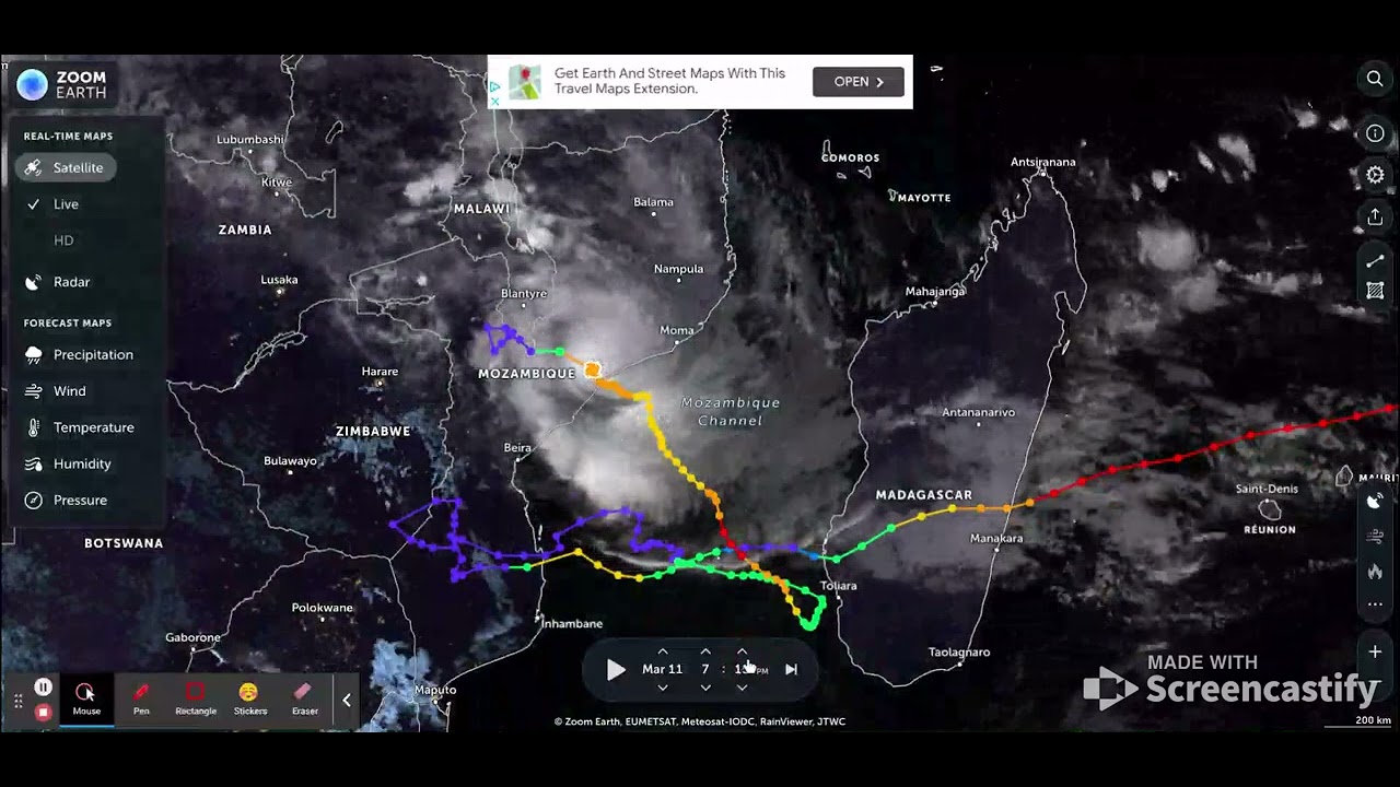 Tropical Cyclone Freddy landfall in Mozambique, and effects in South eastern Africa.