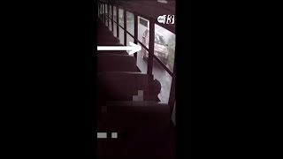 Car illegally passes school bus during pick-up stop