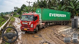 🚛 Evergreen Container Trailer vs Impossible Mud Off-Road Map 😱 | BUSSID screenshot 1