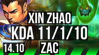 XIN ZHAO vs ZAC (JGL) | 11/1/10, 66% winrate, Legendary, Rank 10 Xin | NA Grandmaster | 14.10