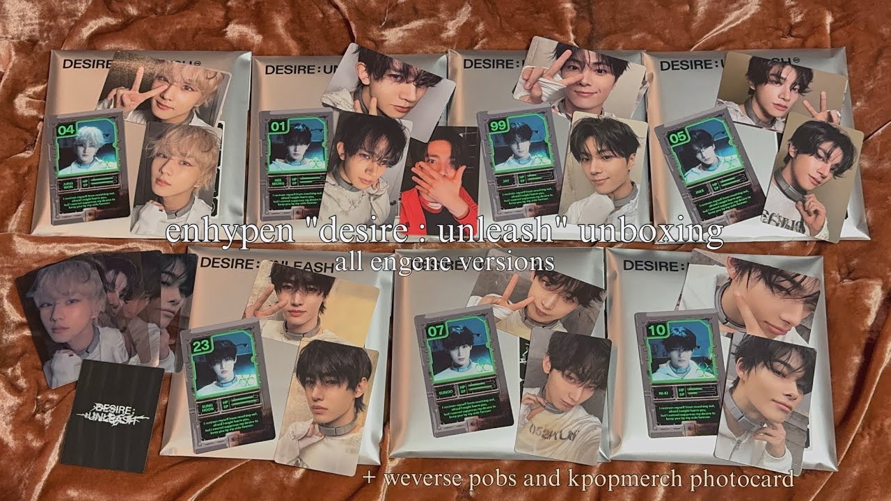enhypen “desire : unleash” unboxing ✧ all engene versions + weverse and kpopmerch pobs