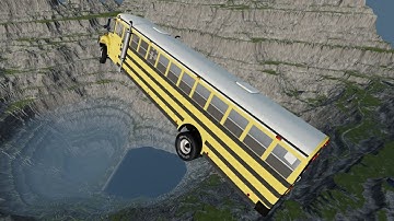 BeamNG drive BUS Crash - Dansworth C1500 (4WD) OFF-Road vs Leap of Death Map, Jumping off Huge Cliff