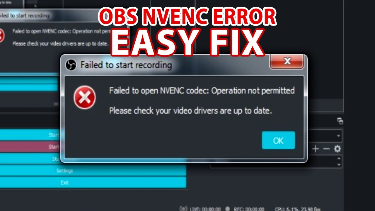 Nvenc Error Obs 30 Second Fix Youtube