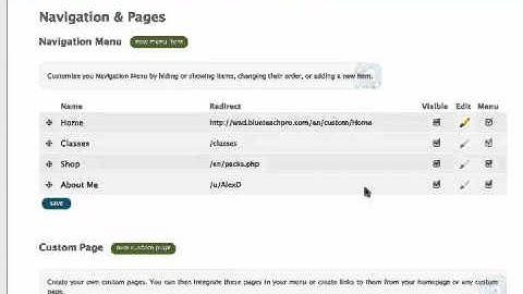 Creating custom pages and editing your navigation bar