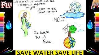 How To Draw Save Water Save Life Drawing Easy | No Water No Life Drawing | Save Water Save Earth Art