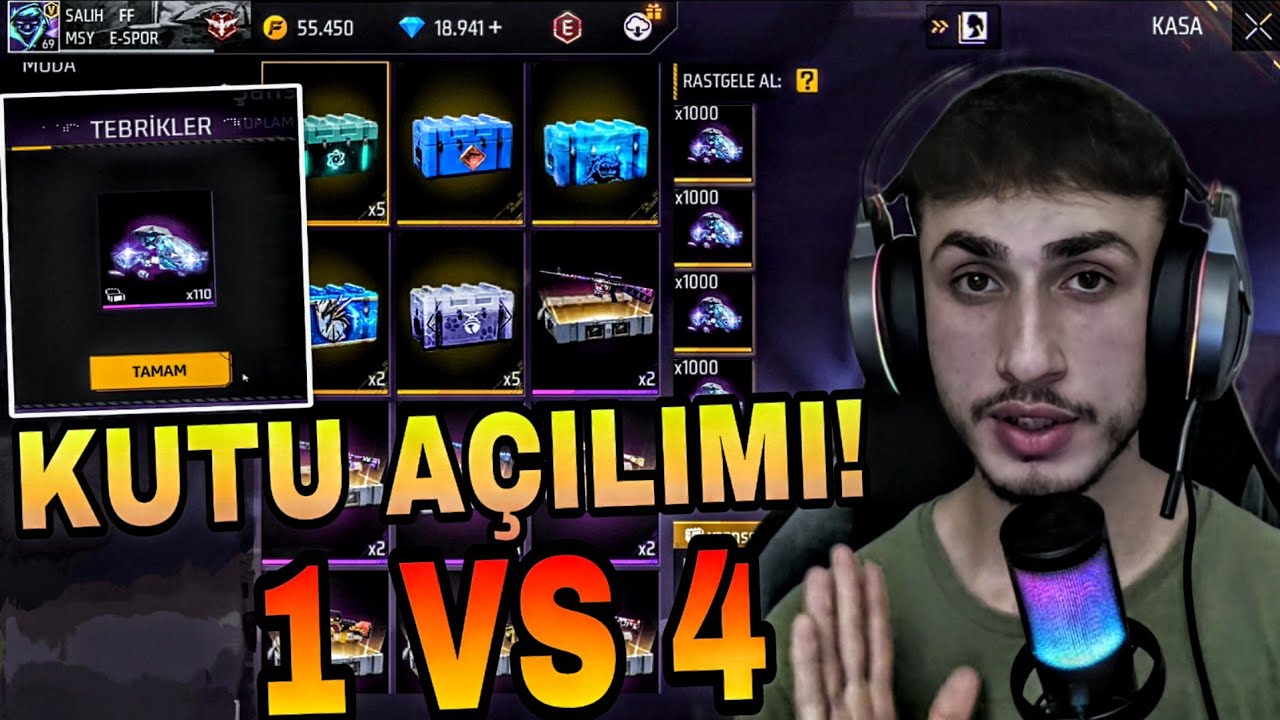 KUTU AÇILIMI 10BİN ADET - 1 VS 4 KAFALAR UÇTU😂 - NE ETTIN SALIH FF😱