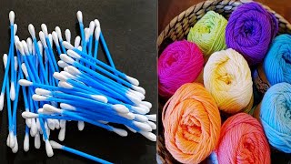 3 Amazing Home Decor Ideas using Cotton earbuds and Wool - Waste Material craft ideas