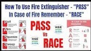 PASS vs RACE || how to use a fire extinguisher with pass rule in case of fire. || remember "RACE"//