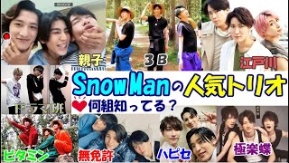 【Snow Man】人気トリオ13組を紹介/あなたは何組知ってますか？【スノーマン】