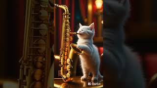 the kitten is playing the saxophone  #cutecat #catlover #cat #aicat