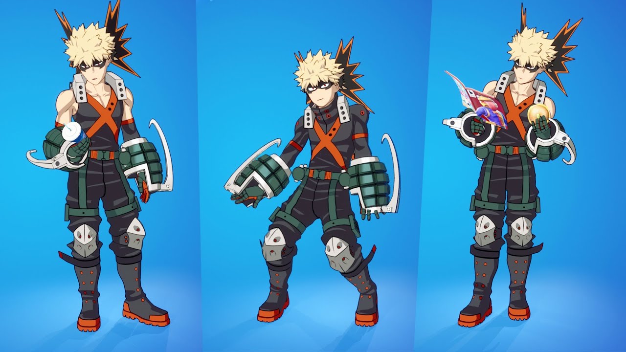 Katsuki Bakugo Skin Showcase with Emotes and Dances Fortnite Battle