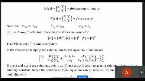Vibration of two degrees of freedom systems: Part1