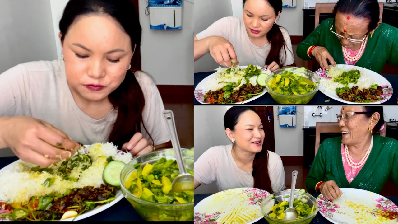 Greenery mukbang sukuti simpal alu saag jhol@gurungfamily4715 