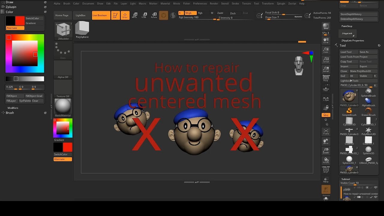 red axis mean zbrush