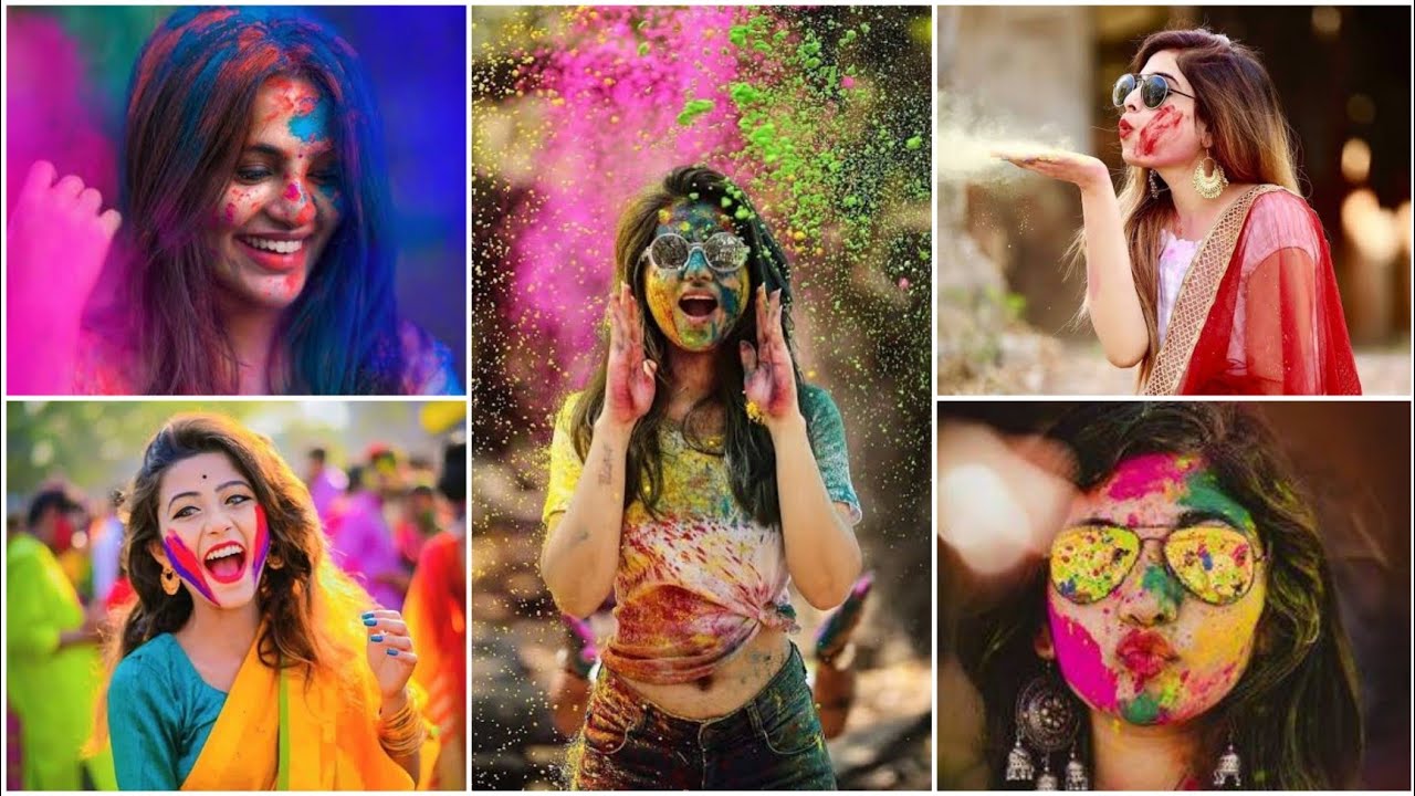 Premium Photo | Happy redhaired woman wearing white t shirt posing covered  with colorful dry holi paint at the park