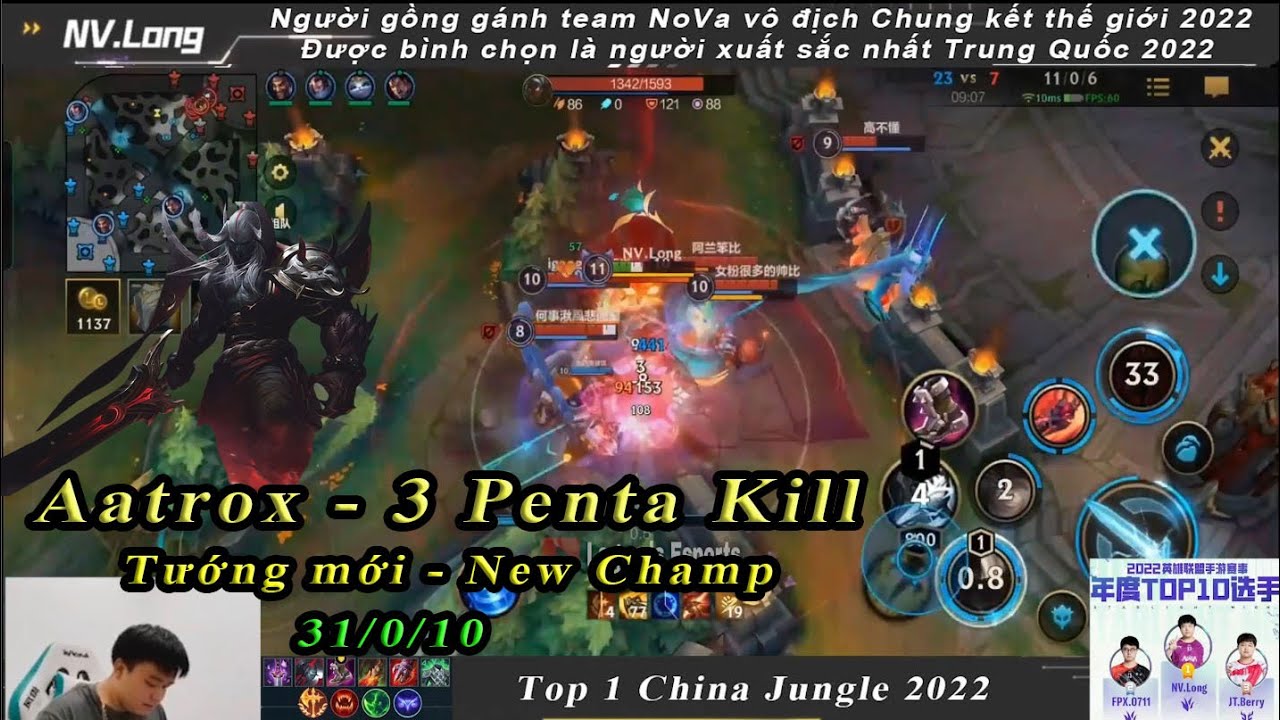 Aatrox Tốc chiến | Tướng Mới cực lỗi mới đầu game đã liên tục Cân 5 ăn 3 lần Penta Kill | NV Long