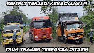 Sempat Terjadi Kekacauan !!! Truk Trailer FAW Terpaksa Ditarik Di Tanjakan Batu Jomba