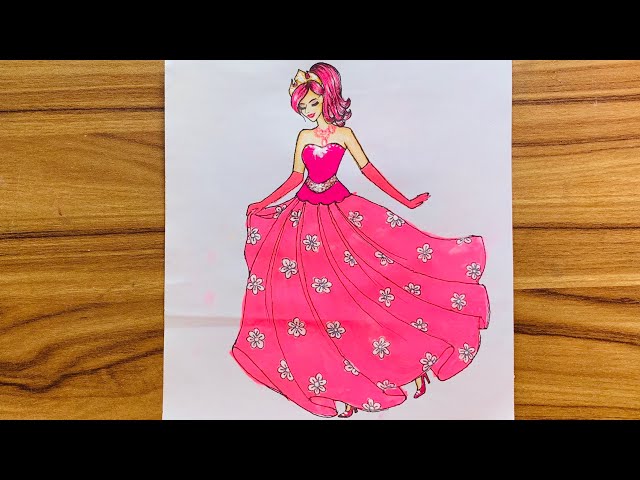 Barbie Wear Beautiful Dress Coloring Page for Kids  Free Barbie Printable  Coloring Pages Online for Kids  ColoringPages101com  Coloring Pages for  Kids