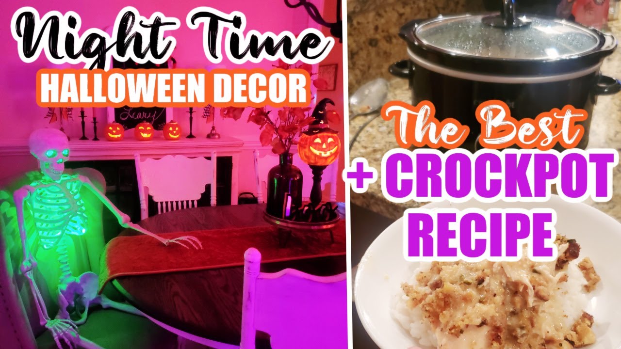 FALL CROCKPOT DINNER, GROCERY HAUL, AND MY HALLOWEEN DECOR AT NIGHT TOUR! | Cook Clean And Repeat