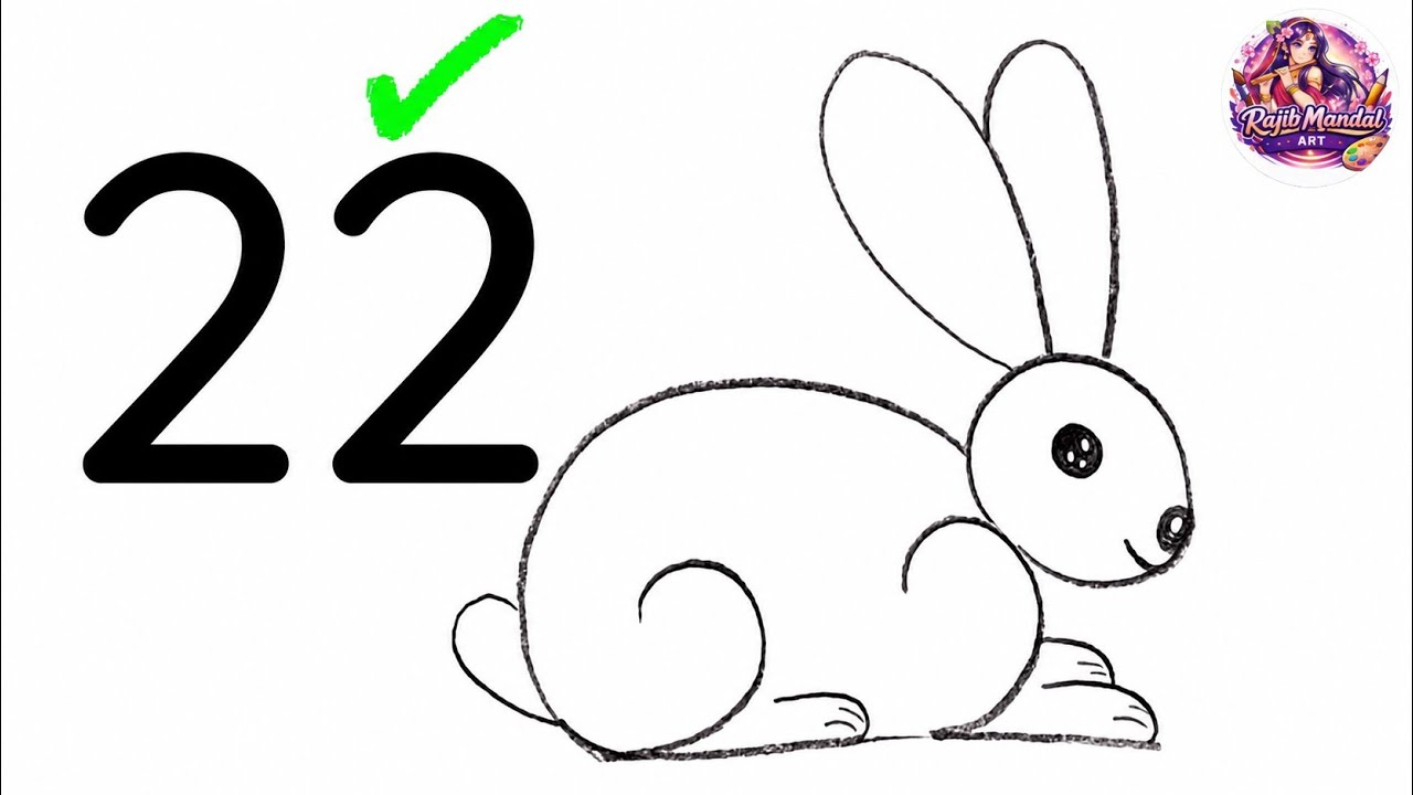 how to draw rabbit drawing from 22 number easy step by step ...