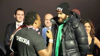 TYSON FURY & DERECK CHISORA EXCHANGE WORDS - OFFICIAL WEIGH IN VIDEO (EMPIRE CINEMA) / BAD BLOOD