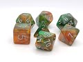 Old School 7 Piece DnD RPG Dice Set: Galaxy - Emerald & Orange