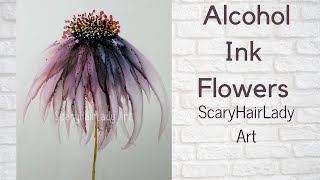 #65  "SOLD" Alcohol Ink Cone Flower blown with Air Brush. Tutorial