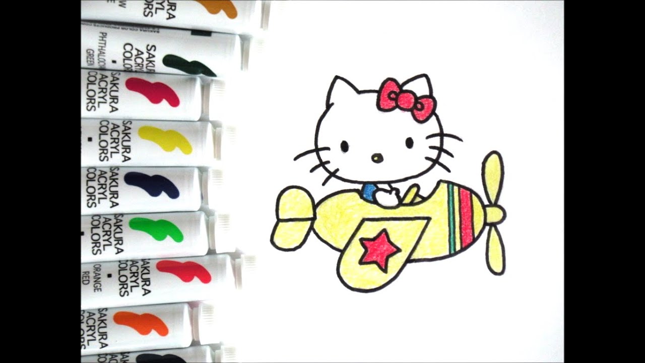 人気キャラクター 飛行機に乗ったキティちゃんの描き方 ハローキティ How To Draw 그림 Youtube