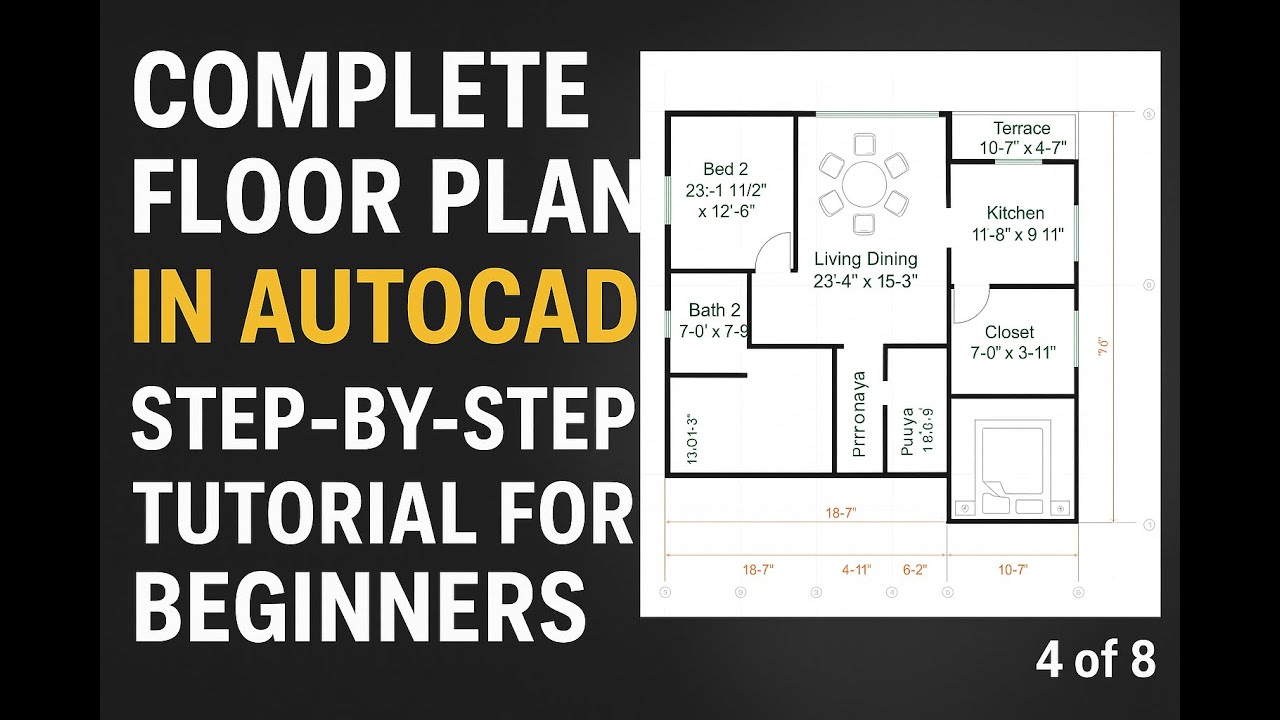 Complete Floor Plan in AutoCAD । Step by Step Tutorial for Beginners 4 ...