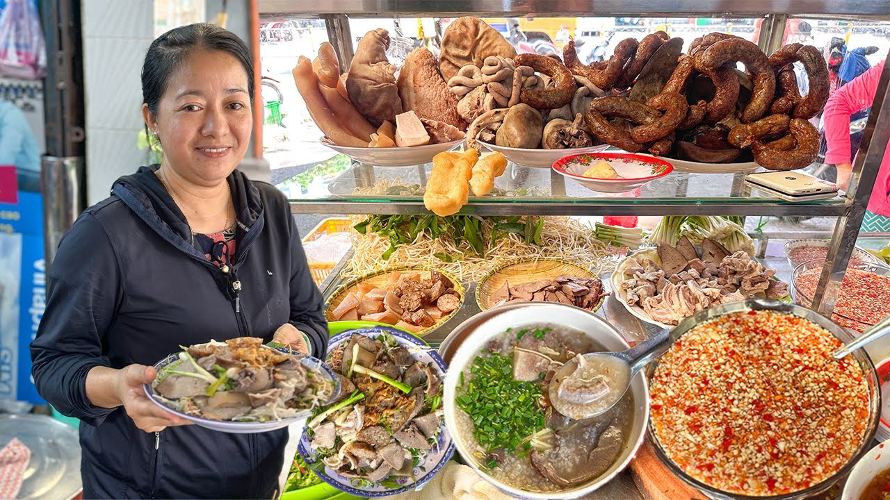 Hấp dẫn CHÁO LÒNG GẠO RANG kiểu Miền Tây 30 ngàn 1 tô đầy ắp ăn kèm gỏi rau củ độc lạ hiếm thấy