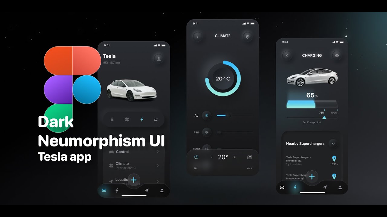 16 [UI Design Quick Apps in Figma] Dark Neumorphism Tesla App Part 1 ...