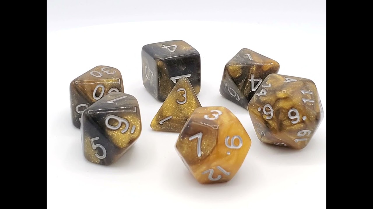 Old School 7 Piece DnD RPG Dice Set: Galaxy - Molten Gold