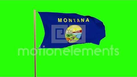Montana Flag Waving In The Wind. Green Screen, Alpha Matte. Loopable Animation Stock Animation