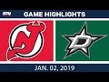 NHL Highlights | Devils vs. Stars - Jan. 2, 2019