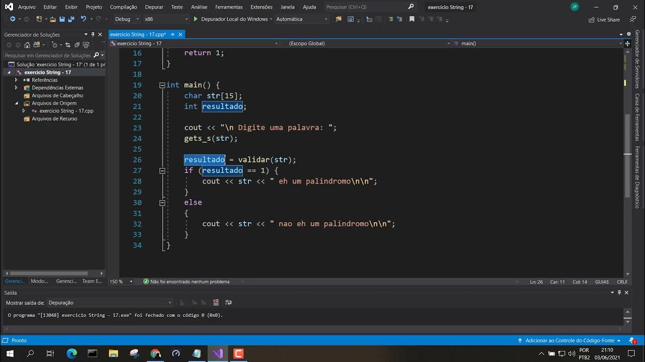 Palíndromo em C++ - YouTube