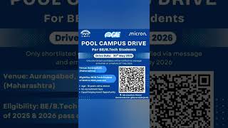 Pool Campus Drive for BE/B.Tech Students 2025 &2026 pass-out #Micron #Semiconductor Sanand, Gujarat