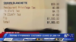 Paying it forward: Customer leaves $1,000 tip