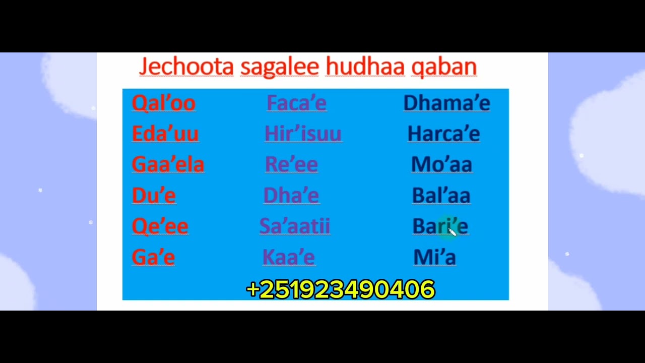 Afaan Oromoo Akkataa Jechoota sagalee hudhaa qaban ijaaran
