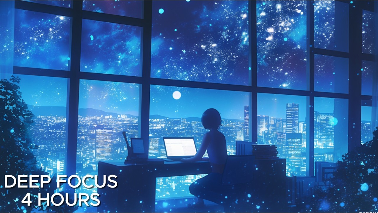 Cozy Night Study Room 🌌 Deep Blue Ambient Music for Focus & Relaxation [4 Hours]