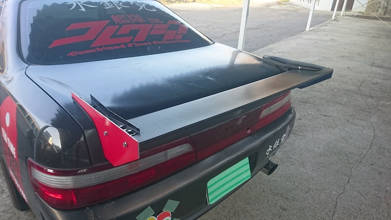 C35ローレル用ワンオフドラッグウイング ジャンク品再利用、自作ドラッグウイング custom rear spoiler - YouTube